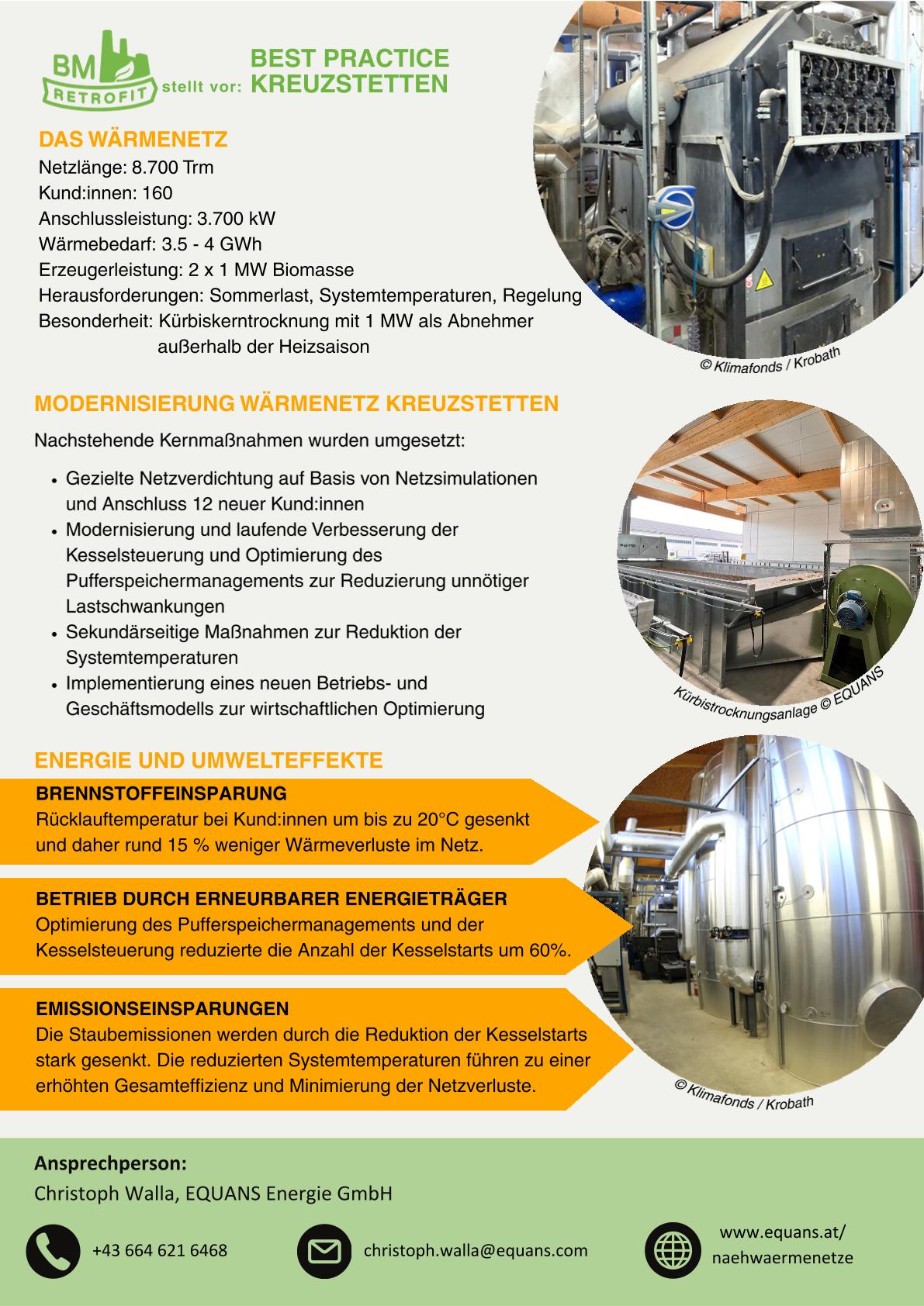 Hochformat-Flyer mit Informationen zum BM Retrofit Demoprojekt Kreuzstetten
