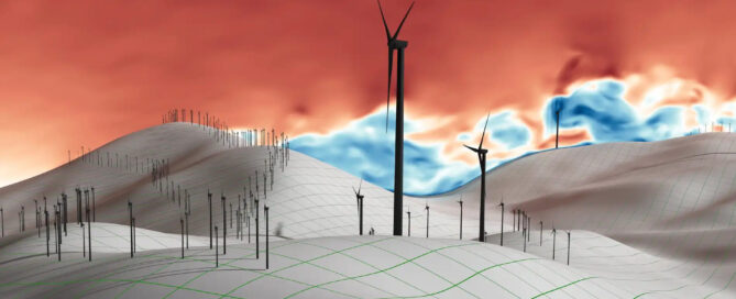 Schematische Darstellung von Hügeln mit Windrädern