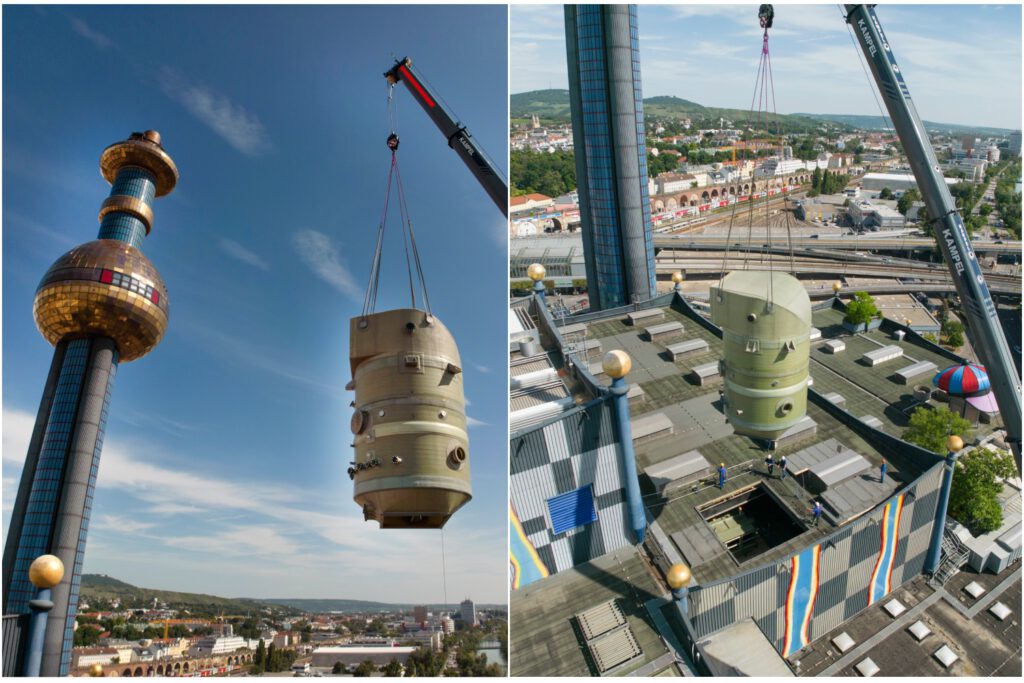 Delivery of a large heat pump to the Vienna Spittelau waste incineration plant