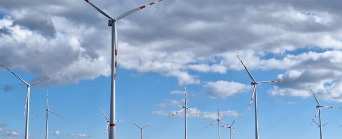 Wind turbines in a field
